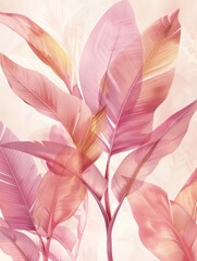 A detailed view of pink leaves against a clean white background, showcasing the intricate textures and shades of pink in the foliage.