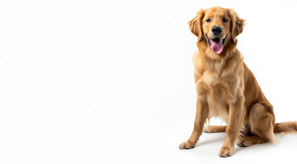 Cheerful Golden Retriever sitting with its face obscured by a blurred square, invoking a playful and lighthearted feel