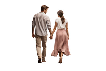 Couple walking hand in hand conveys love and romance. Isolated on a transparent background. - Powered by Adobe