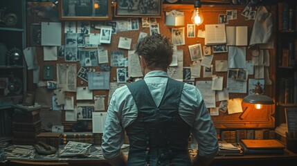 Man Standing in Front of Desk Covered in Papers