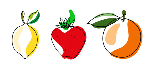 Fruit icons in a linear style, isolated on a white background.Vector design