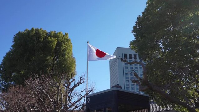 The japanese flag waving in the sky