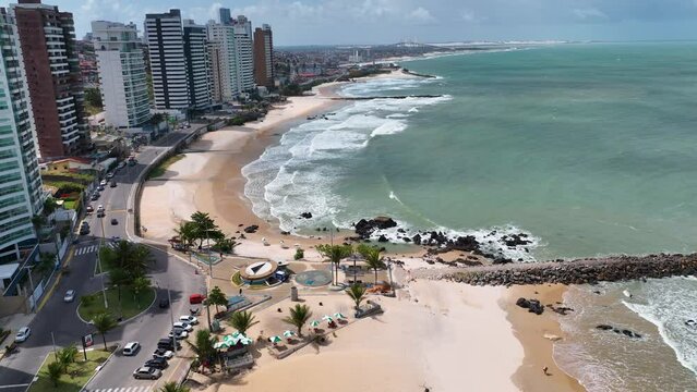 Beach Landscape At Natal Rio Grande Do Norte Brazil. Maritime Sunshade. Beach Sky Clouds Shore Sea. Shore Outdoor Shore City Panorama. Shore Sea Ocean Bay Water. Natal Rio Grande do Norte.