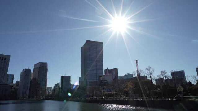 Backlight view of the skyline in Tokyo, Japan
