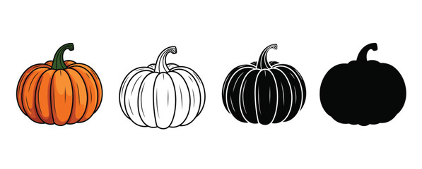 pumpkin illustration, outline, vector, silhouette, coloring page on white background 