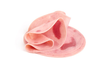 Turkey Boiled Ham, close-up, isolated on a white background