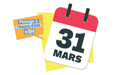 Summer Daylight saving time transition day 2024 - French 31 March calendar date - obrazy, fototapety, plakaty