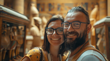 Couple of tourists travel in Egypt. 