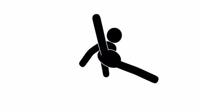 Pictogram man dances low breakdance. Rotation breakdance man icon. Looped animation with alpha channel.