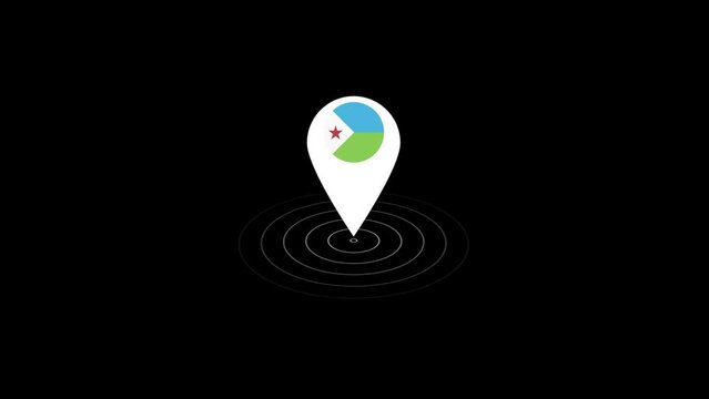 Djibouti flag icon GPS location tracking animation on black background