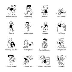 Doodle Icons Depicting School Kids 

