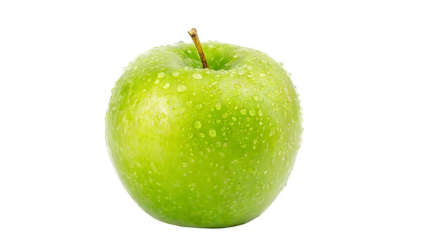 Green apple with water drops. isolated on transparent background.