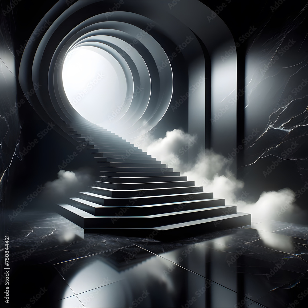 Poster 3d black step background generative ai