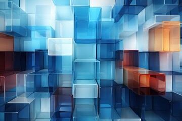 3D abstract of blue squares, texture of squares of blue tone,