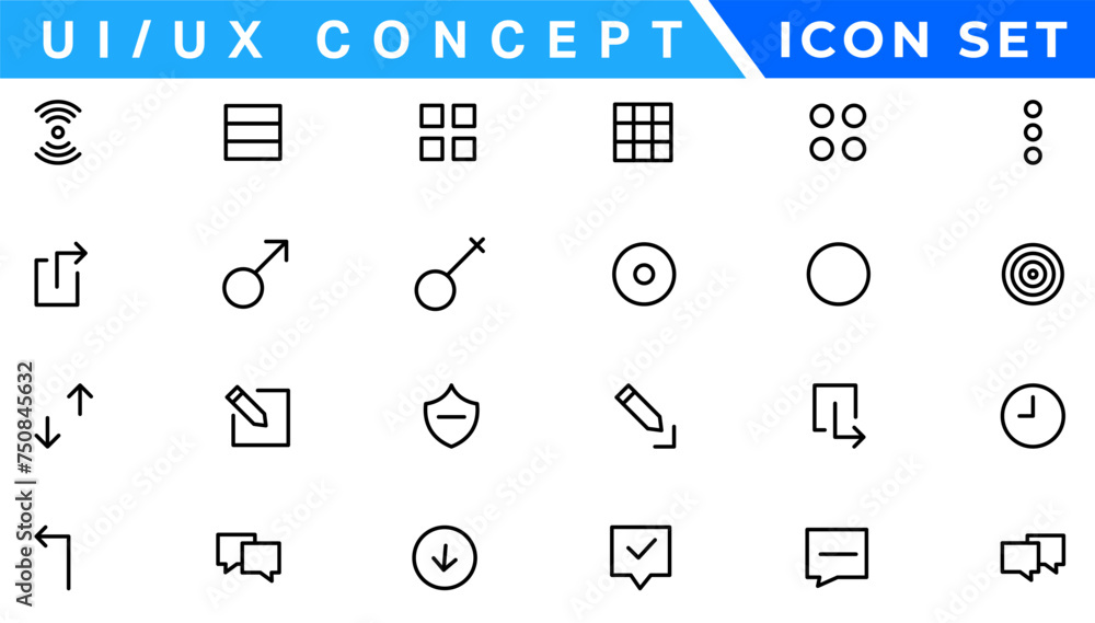 Poster ui ux concept icon set, user interface icon set collection.