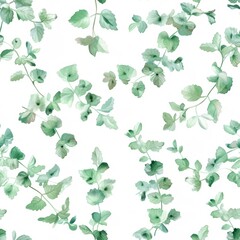 A vibrant and lush watercolor pattern showcasing the lively charm of watercress leaves in seamless repetition.
