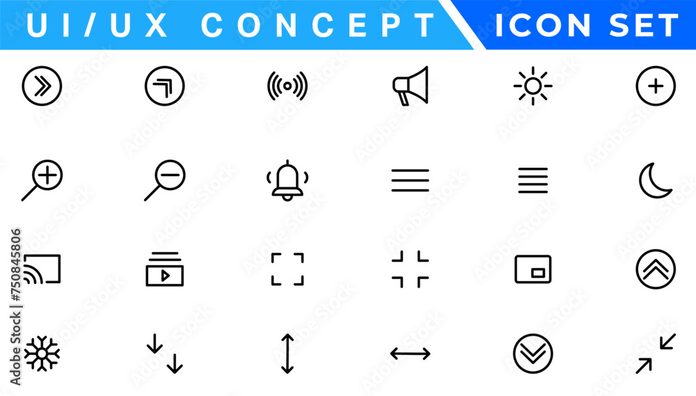 Poster ui ux concept icon set, user interface icon set collection.