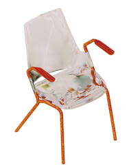 fiction chair with Dispersed glass material realistic rendering. Reflection Of Light On Bright...
