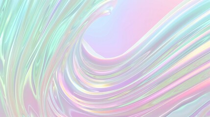 Gentle swirls of holographic gradients create a subtle and elegant pattern, with soft transitions between pastel colors imparting a serene atmosphere.