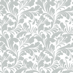 Floral seamless pattern with leaves. Abstract swirl line leaf ornamental flourish texture - 750847268