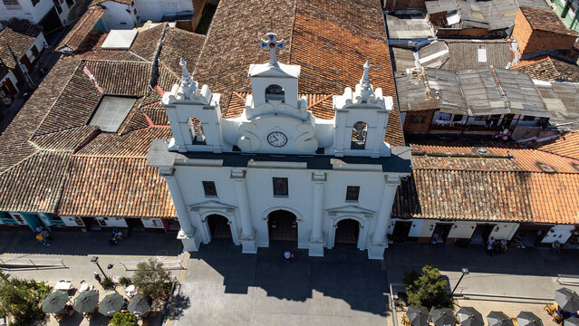 El Retiro, Antioquia - Colombia - March 2, 2024. Our Lady of the Rosary Parish, built in architecture in classical Greek style