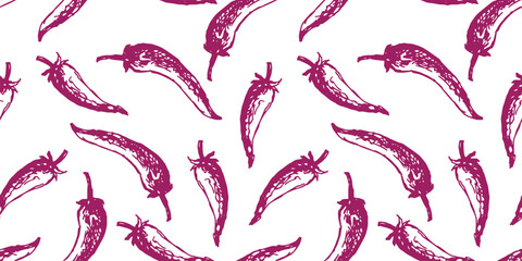 Pepper chilli drawn red ripe spice seamless pattern vector background textile,paper,wallpaper - 750847421