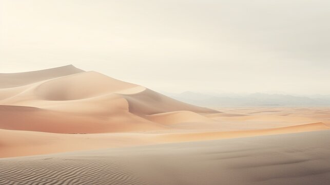Minimal and cinematic a wide shot captures the serene beauty of desert dunes