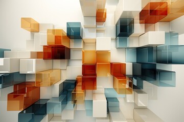 Gray with cream and red tones abstract geometric background with 3d squares. Futuristic modern wallpaper of the future.