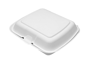 A closed white cardboard box to take away