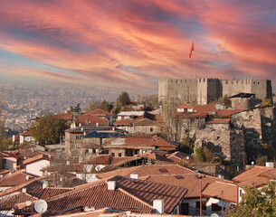 historical ankara castle and shanty houses. Ankara,Turkey