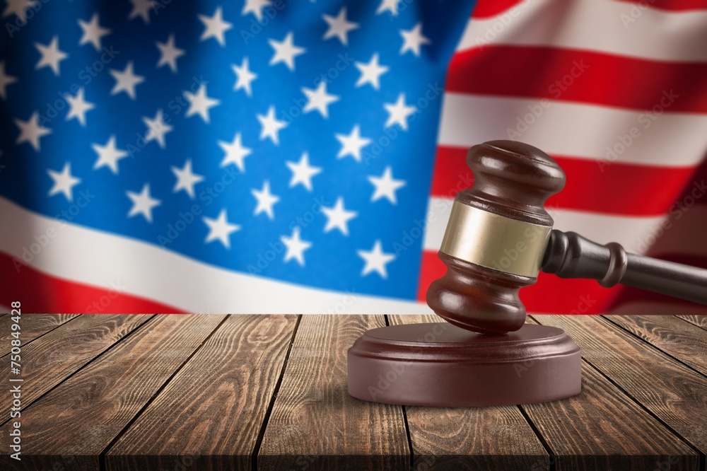 Poster U.S. Court with gavel and U.S. flag