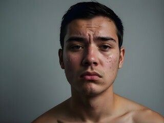 Portrait of a person with acne; skin problems