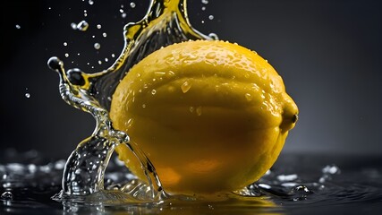 Macro of lemon splashing into water