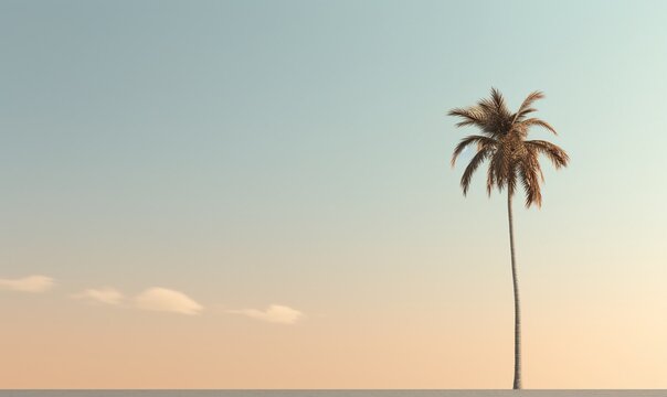 A single palm tree stands against a minimalist background