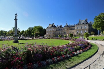 Luxembourg's Gardens in paris , famous park ifull of statues and flowerbeds