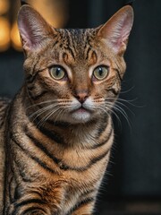 Obraz premium Portrait of a Bengal cat, close-up of the beautiful pet on a neutral blurred background