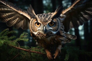 Night owl with mysterious letter in the forest., generative IA - obrazy, fototapety, plakaty