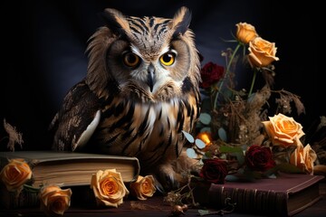 Owl on Book Symbol of Knowledge in Educational Logo., generative IA