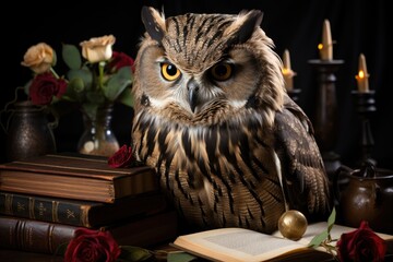 Owl on Book Symbol of Knowledge in Educational Logo., generative IA