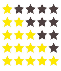 Five Stars Rating to Rate from 1 to 5. Isolated 5 Star Ranking on Transparent or White Background. Vector Illustration.