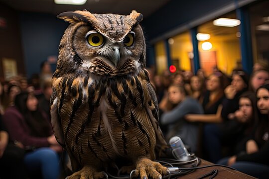 Owl attentive in class on birds prey., generative IA