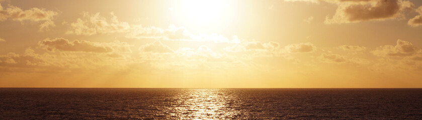 sea horizon with reflecting sun, sea panorama in brown tone