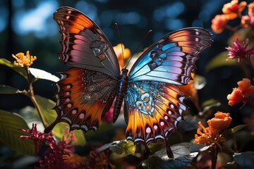 Vibrant butterfly in charming botanical garden., generative IA
