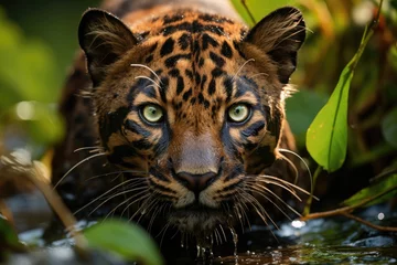 Zelfklevend Fotobehang Puma jungle leader, amazing adventures!, generative IA © JONATAS