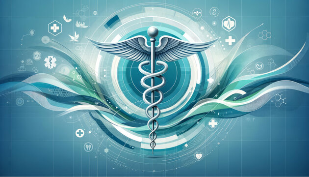 Abstract medical background with caduceus medical symbol.