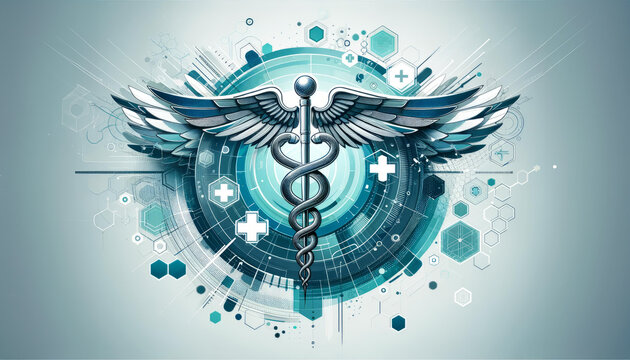 Abstract medical background with caduceus medical symbol.