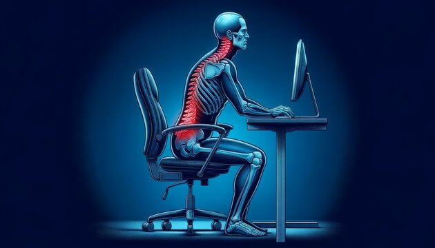Wrong sitting posture. Workplace ergonomics Health Benefits. Office space setup.