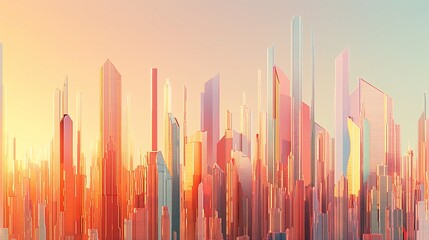 Fototapeta na wymiar A digital representation of a futuristic city skyline in warm hues, providing a sleek and colorful backdrop for mockups.