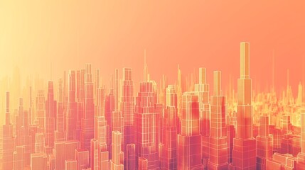 Fototapeta na wymiar A digital representation of a futuristic city skyline in warm hues, providing a sleek and colorful backdrop for mockups.