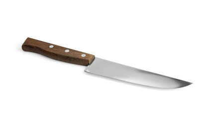 One sharp knife with wooden handle isolated on white